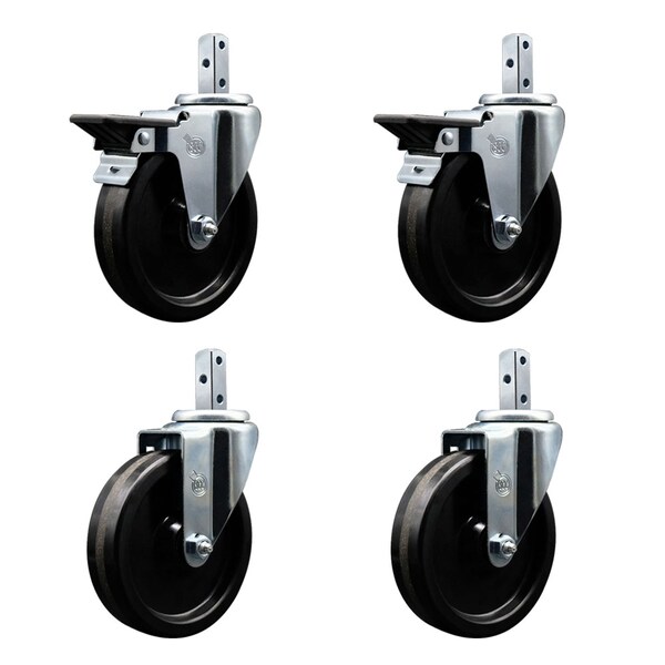 5'' Phenolic Wheel Swivel 7/8'' Square Stem Caster Set 2 Brakes, 4PK